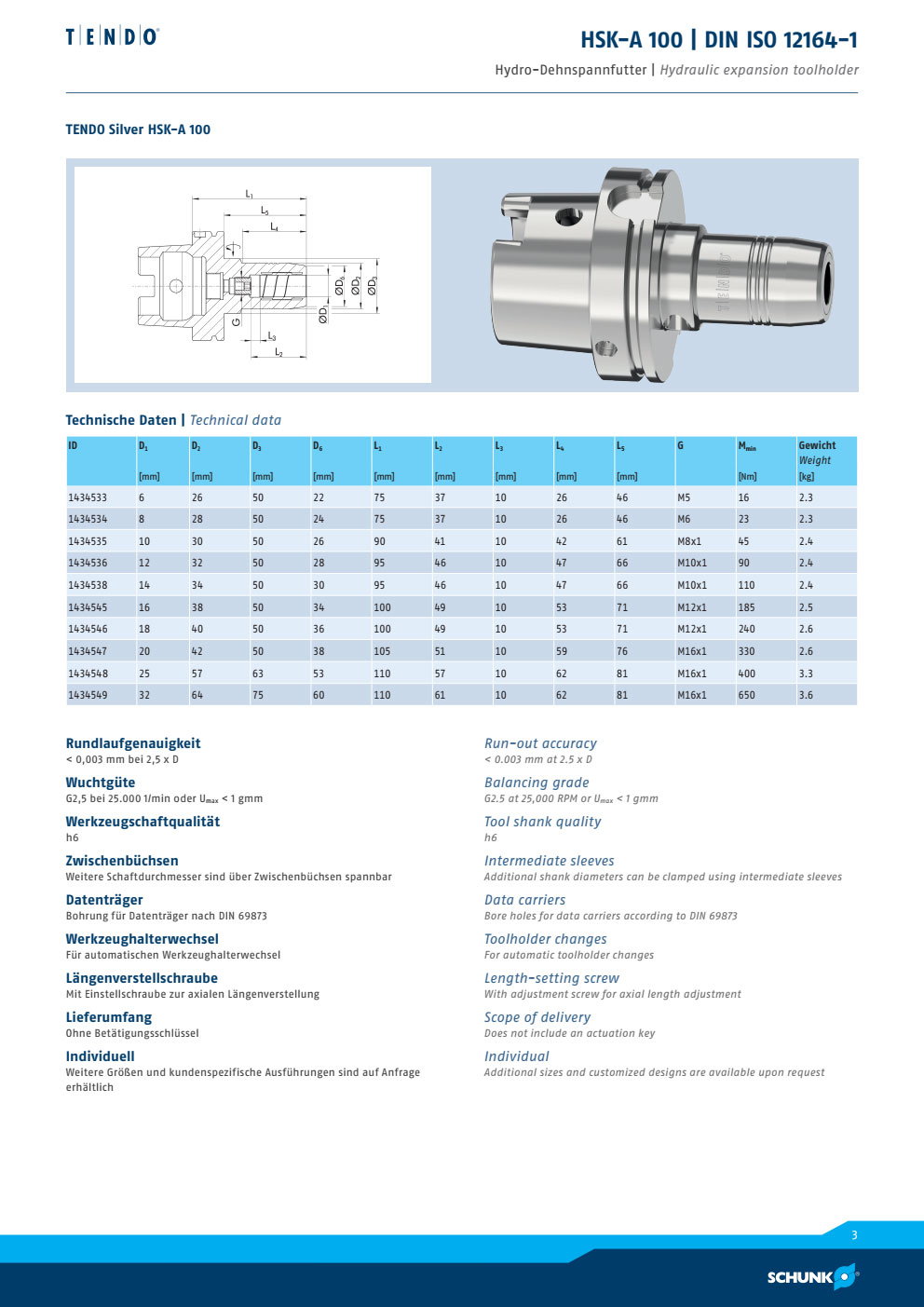 Đầu Kẹp Thủy Lực HSK A100 Schunk Tendo Silver 1