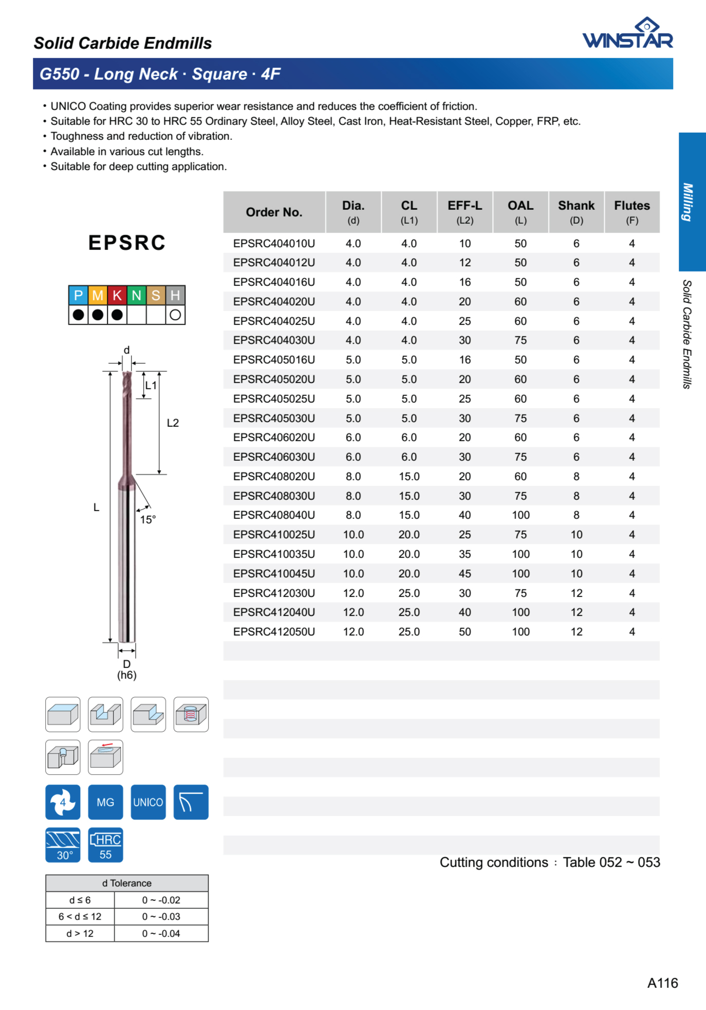 Dao phay ngón carbide winstar cổ dài EPSRC 6